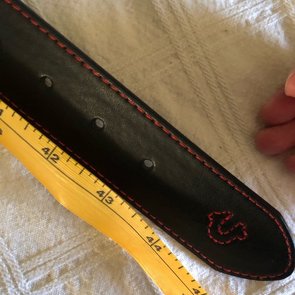 True Religion Black Leather Belt with Red stitching men’s L-XL - Picture 8 of 9